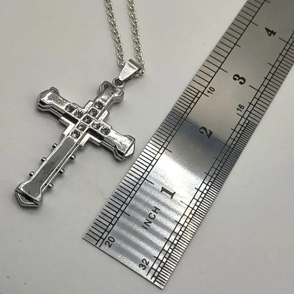 925 Sterling Silver Cross Necklace Zirconia Stones Valentines Birthday Gift New!